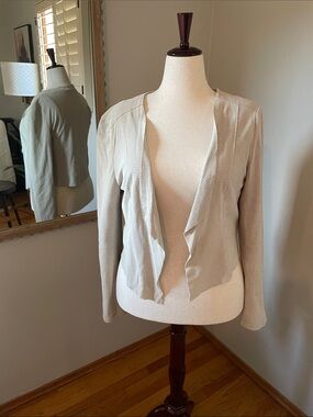 Light gray Open-Front Perforated 100% leather Women's Jacket
